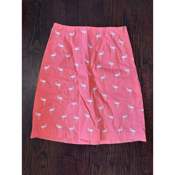 Talbots 100% Cotton Salmon Flamingo Print Skirt Size 2P - Picture 1 of 7